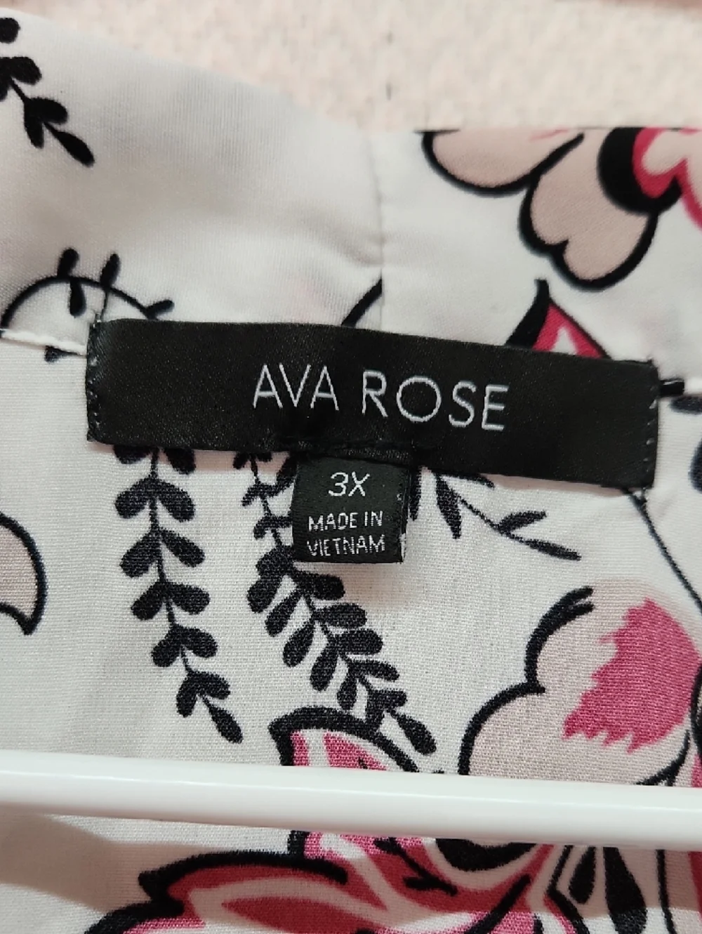 Rue Rose White Floral Tie-Neck Blouse with Pink Accents - Picture 2 of 4